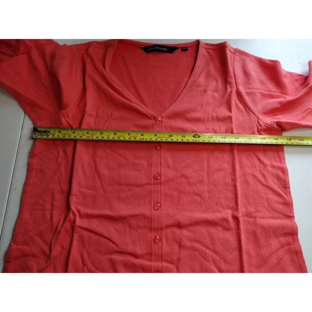 Colleen Lopez Coral Button Front Bell Sleeve Top, V Neck, Women's Size‎ S